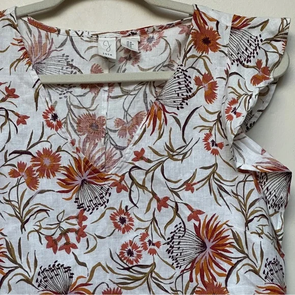 Joie Ruffle Sleeve Linen Floral Mini Dress Size Medium - Picture 3 of 8